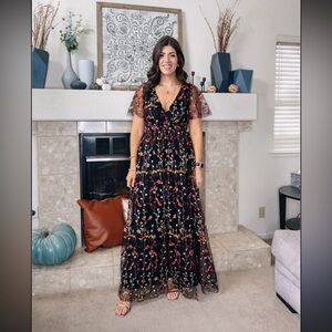 Baltic Born Floral Marsielle Black Dress With Pink, Orange, & Yellow Accents